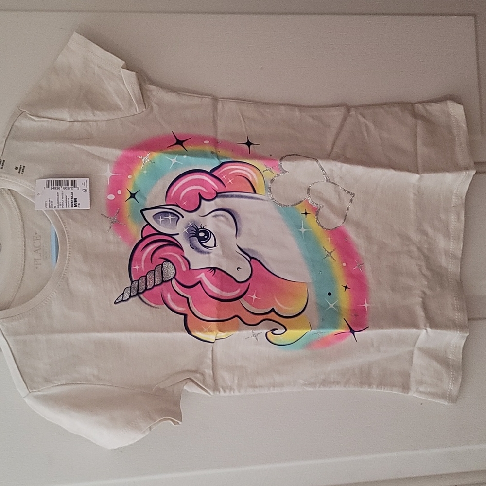 THE CHILDREN'S PLACE GIRL'S UNICORN GRAPHIC TEE: IVORY: NWT: SZ M (7/8)
